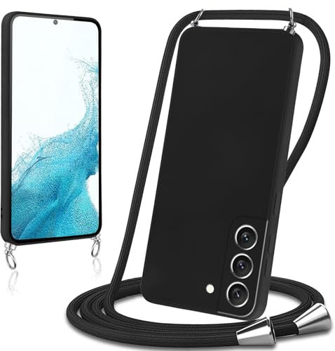 Knrlqim Handyband für Samsung Galaxy S22 5G Hülle mit Band Liquid Silikon Necklace Handyhülle mit Abnehmbar Kordel Schutzhülle zum Umhängen Stoßfest Case Cover für Samsung S22 5G 6,1,Schwarz