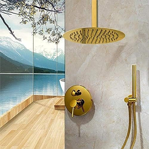 Duschsets, Brushed Gold Solid Messing Badezimmer Dusche Set Regenduschkopf Duscharmatur Decken- und Wandmontage Duschmischer Set