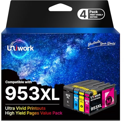 Uniwork 953XL Multipack Druckerpatronen Kompatibel für HP 953 XL für HP Officejet Pro 7720 7740 Patronen 8710 8715 8720 8210 8730 7730 8740 8718 8728 8719 8725 8218 (953XL Gelb Schwarz Cyan)