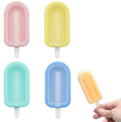 KEQAR 4 moules à glace, moules à glace réutilisables en silicone avec poignées en plastique pour la crème glacée et les desserts maison