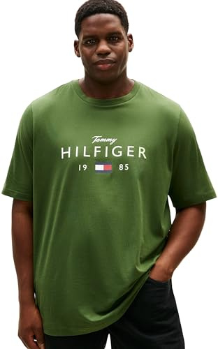 Tommy Hilfiger Herren T-Shirt Kurzarm Brand Love mit Rundhalsausschnitt, Grün (Mountain Pine), 2XL