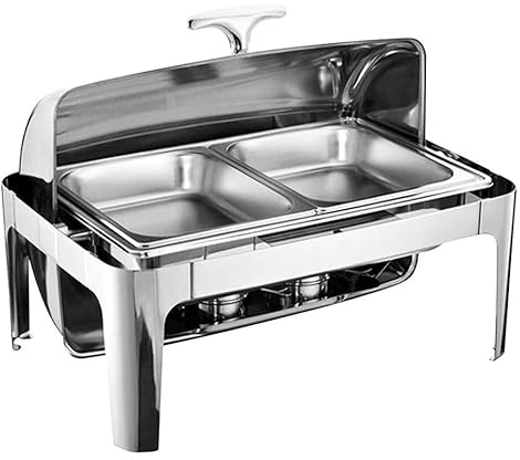 Chafing Dish 9L Stainless Steel Food Warmer with Food Pan Roll Top Chafer Catering Tray with Fuel Holders for Buffet Catering Party
