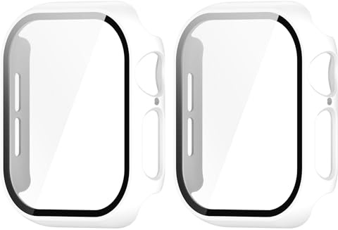 MGUEIAO [2 Pack Funda Compatible con Apple Watch SE 3 40mm,Caja Protector Anti-Choque Carcasa,Cubierta Completa PC Bumper Case y Protector Pantalla-Blanco