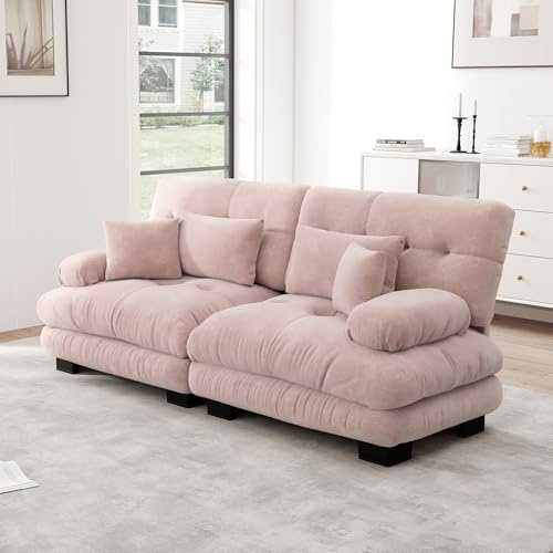 Dolamaní Sofa 2 Sitzer, Couch Sofa Chenille Stoff für Wohnzimmer,Wohnung,Büro,Einfache Montage (Rosa, A-(2 Sitzer))