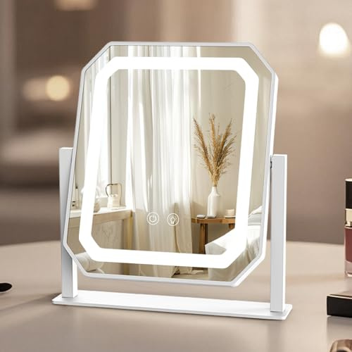 Aourow Schminkspiegel mit Beleuchtung - 360° Drehbar,Schminkspiegel mit 3 Farbtemperatur Licht,Schminktischspiegel mit Touch Steuerung yp-C Plug-in Kosmetikspiegel 30x 25cm