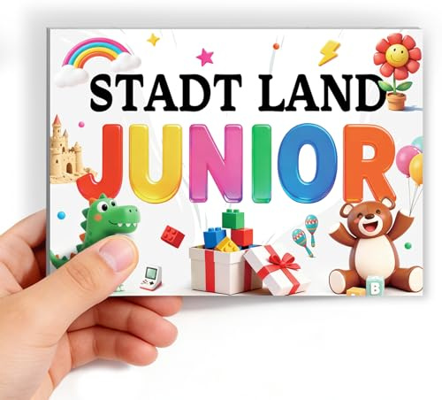 Stadt Land Junior Edition, Kleine Geschenk für Teenager Junge Mädchen ab 9 10 11 12 13 14 Jahre, A6 Activity Kartenspiel, Reisespiel, Ostergeschenke für Kinder, Kommunion, Erstkommunion, Geburtstag