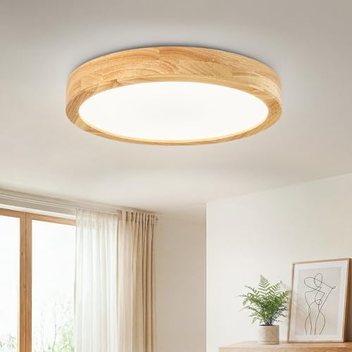 Dehobo LED Deckenleuchte 24W Rund ∅30cm, Moderne Deckenlampe Holz sandweiß, 6000K Kaltweiß Ra>83 3100lm für Wohnzimmer, Schlafzimmer, Küche, Flur, Kinderzimmer