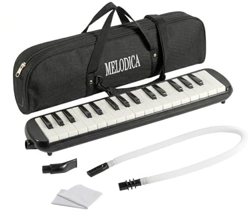 32 Key Melodica Instrument, Soprano Air Piano Keyboard Pianica with 1 Long Tubes, Portable Keyboard with Carrying Bag for Beginners, Students & Music Lovers (Black)