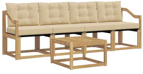 vidaXL Outdoor-Sofagarnitur mit Kissen 5 pcs Weiß und Beige, Garten Sofaset, modernes Wohnmöbel, entspannende Couch für Terrasse und Außenbereich