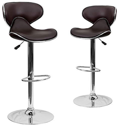 Flash Furniture Aidan Barhocker, modern, gemütlich, mittlere Rückenlehne, Vinyl, höhenverstellbar, verchromt, Braun, 2 Stück