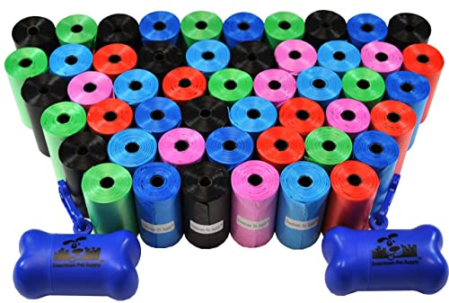 Downtown Pet Supply - Große Hundekotbeutel mit 2 Hundeleinen-Clips und Kotbeutelspendern, Katzenklo und Hundekotbeutel, geruchlos, auslaufsicher, Regenbogenfarben, 31,8 x 21,6 cm, 1000 Stück