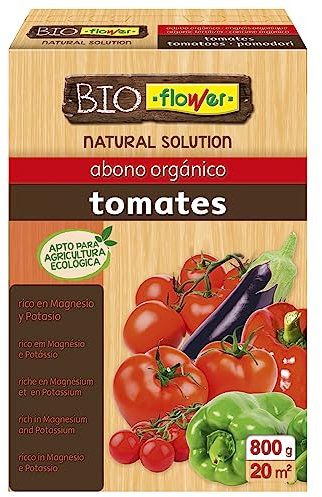 Flower - Abono Orgánico para Tomates y Hortalizas de Fruto 800gr | Nutrición Equilibrada NPK | Estimula Floración y Crecimiento | Abono Órgano-Mineral, 16x5.5x23.5 cm, Abono Sólido