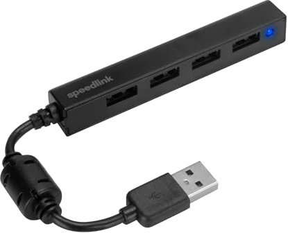 Speedlink SNAPPY Slim USB Hub - Passiver 4-Port USB Hub 2.0 - bis zu 480 Mbit/s, 4 x USB-A, mit Ferrit Mantelwellenfilter, kurzes Kabel 8cm, schwarz