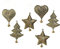 TEMPELWELT Deko Anhänger Herz Baum Stern mit Glöckchen im 6er Set je 10 cm, Metall Gold antik Glitzer, Dekoanhänger Weihnachtsdeko Fensterschmuck Metalldeko zum Hängen