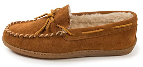 Minnetonka Men's Pile Lined Hardsole Slipper, Brown, 9 W US