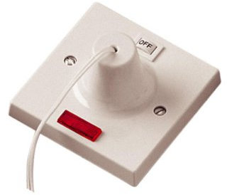 BG Electrical Pull Cord Ceiling Shower On/Off Switch with LED Indicator, 1.5m Cord, Double Pole, Nexus 800 Series, White Moulded, 50A, 803-01