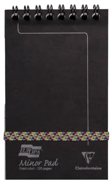 Clairefontaine 3012Z - Notizblock / Schreibblock Europa Minor Pad, mit Doppelspirale kopfseitig 7,6x12cm, 60 Blatt abtrennbar liniert 90g, Schwarz, 1 Stück