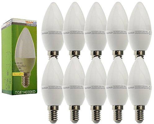 Trango 10er Pack E14035KD*10 LED Birne 3-Stufen dimmbar - 5 Watt - 400 Lumen 3000K Warmweiß - Ersatz für 40W Glühbirne - Kerzen LED Lampe Leuchtmittel mit E14 Fassung Abstrahlwinkel 170°