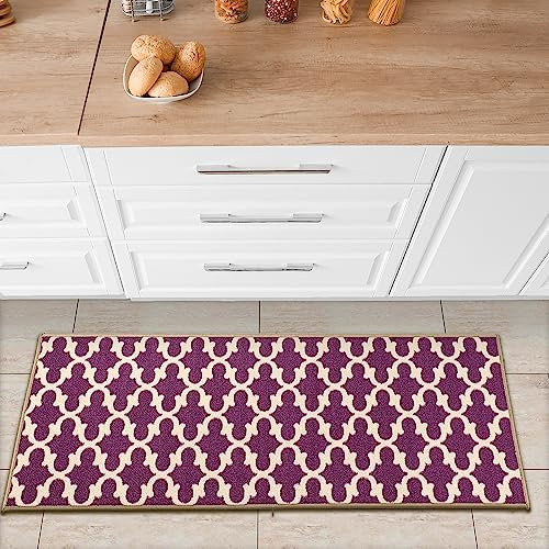 Ottomanson Glamour-Kollektion Teppichläufer mit Gummirückseite und elegantem Gitter-Design, 50 cm x 150 cm, Violett