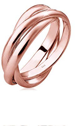 Elli Anello Intrecciato da Donna, in Argento 925, Placcato Oro Rosa, Misura 54