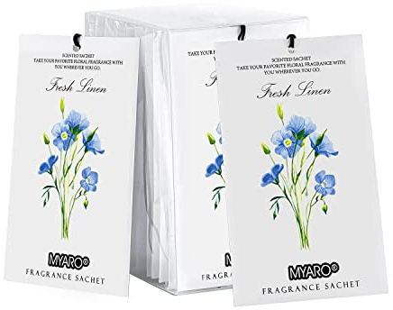 MYARO 12 Pack Fresh Linen Scented Sachets for Drawer, Closet & Car Air Freshener Bags | Odor Eliminator & Fabric Refresher | Crisp, Clean Home Fragrance Gift Set