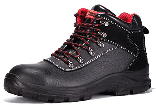 Black Hammer Herren Sicherheitsstiefel Wasserdicht S3 SRC Stahlkappe Leder Sicherheitsschuhe, Schwarz 7777 (44 EU)/10 UK