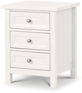 Julian Bowen Surf White Wood Maine 3 Drawer Bedside Table | New England Style Nightstand for Bedroom, 3 Drawers, Panelled Details, Pewter Handles, Practical Storage End Table