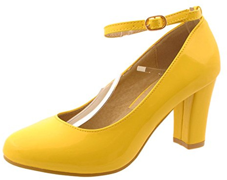 Gizelle Women's Plus Size Block Heel Sandal, Ankle Strap with Buckle, Closed Toes, 3 inches Heel, Faux Suede or PU, UK 3-12