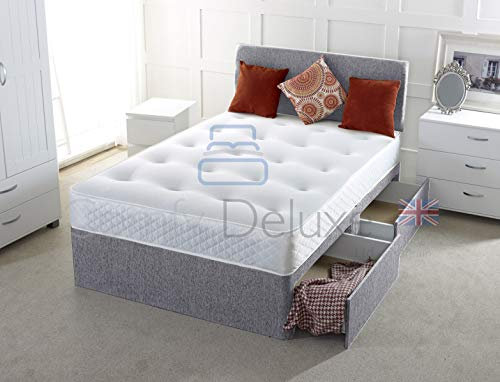 4FT 4FT6 Chenille Fabric Divan Bed with Mattress | Free HEADBOARD | Storage Drawers by Comfy Deluxe LTD (Grey, 4FT 2 Drawers)