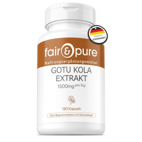 Fair & Pure Gotu Kola Extrakt 1500mg Tagesdosis, 180 Kapseln, mit Vitamin C und Zink, Nahrungsergänzungsmittel vegan ohne Magnesiumstearat, in Deutschland hergestellt
