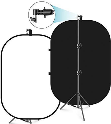 Neewer 5x7ft/1.5x2m Chromakey Foldable Backdrop with Stand 8.5ft/2.6m, 2-in-1 Reversible Black White Green Background Panel for Photography Studio, Live Streaming, Video Calls, Games