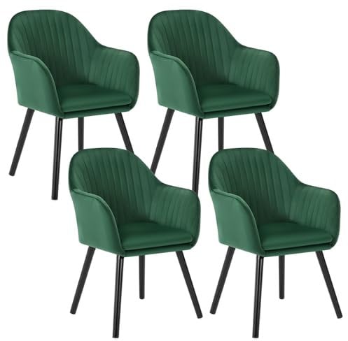 WOLTU Esszimmerstühle 4er Set Küchenstuhl Wohnzimmerstuhl Polsterstuhl Design Stuhl mit Armlehne Samt Massivholz Schwarze Beine Dunkelgrün BH259dgn-4