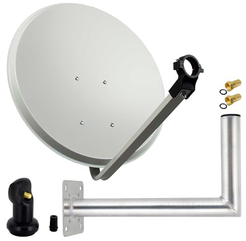 Premium X Satelliten-Komplettanlage 60cm Hellgrau Satellitenantenne Satellitenschüssel Single LNB Wandhalter 45cm, SAT 1 Teilnehmer