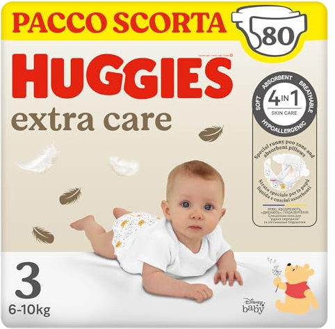 Huggies Extra Care - Pañales talla 3 (6-10 kg), ultraabsorbente, diseño Disney, paquete de 80 unidades