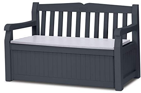 Koll Living Garden Gartenbank mit 265 Liter Stauraum - Farbe Anthrazit - Moderne Holzoptik aus wetterfestem Polypropylen Kunststoff - Deckel belastbar bis ca. 220 kg