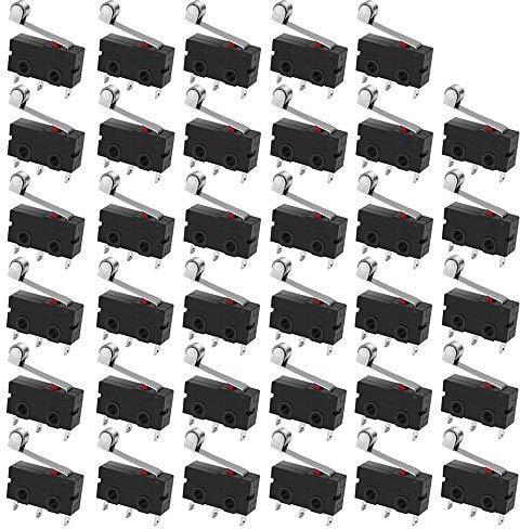GTIWUNG 35PCS Interruptor de Rodillo Interruptor Mini Límite Micro CNC Final de Carrera enrutador Router Impresora 3D Brazo de Palanca del Interruptor, 5A, 125V-250 V, 3 Pines SPDT