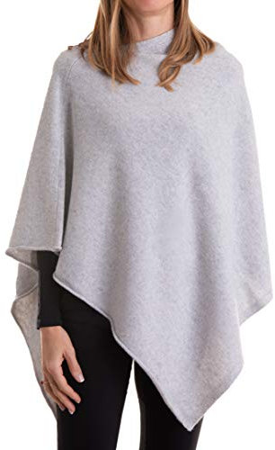 Kaschmirmischung Poncho Frau Made in Italy Merinowolle Kaschmir Schwarz Beige Weiß Blau Grau Strick Umhang Schal One Size Geschenk Winterkleidung Pashmina Achselzucken (Hellgrau)