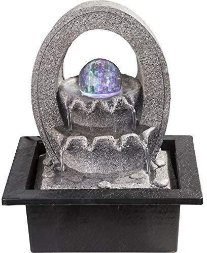 etc-shop Kaskadenbrunnen Kugel Wasserspiel Farbwechsler Tischbrunnen Dekobrunnen, grau, inkl. Pumpe, 4x RGB LED, LxBxH 21x17,5x25,5 cm