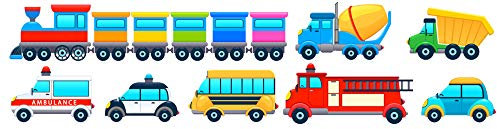 EmmiJules Wandtattoo Auto Autos für das Kinderzimmer (88cm x 22cm) - Made in Germany - Kinder Junge Feuerwehr Müllauto Bus Baby Deko Aufkleber Sticker, B08SQVXFYQ, Mehrfarbig