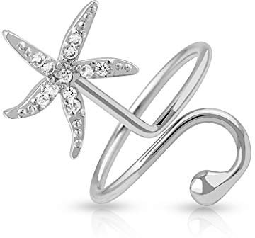 Paula & Fritz® Ring Damen Verstellbar Seestern Zirkonia Klar Silber 316L Chirurgenstahl Zehenring Mittelring Partnerring Offen Einstellbarer-Ring