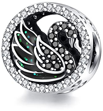 Teleye Armband Charm Bead Black Swan DIY Charm 925 Sterling Silber passt Pandora Armband Halskette, European Charms Bracelet