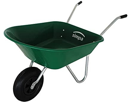 simpahome 85L Green Plastic Garden Wheelbarrow with Pnuematic tyre - Suitable for Light/Medium Garden Work.