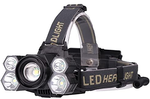 MQQ Headlamp,LED Lamp 5-Mode Zoomable Headlight,USB Charger Head Torch Fishing Camping Flashlight,USB Rechargeable Design 18650 Battery 3*T6 +2*XPE