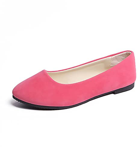 ERLINGO Ballett-Pumps für Damen, zum Reinschlüpfen, flach, bequem, Walking-Ballerina-Schuhe, spitzer Zehenbereich, rutschfest, niedriger Absatz, lässig, flache Schuhe, rose, 39.5 EU