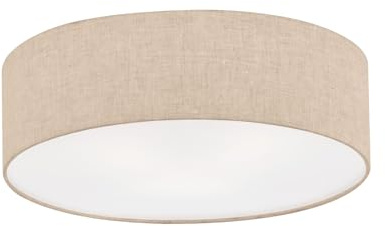 Runde Deckenleuchte mit Lampenschirm aus Leinen in Beige, Ø 40cm