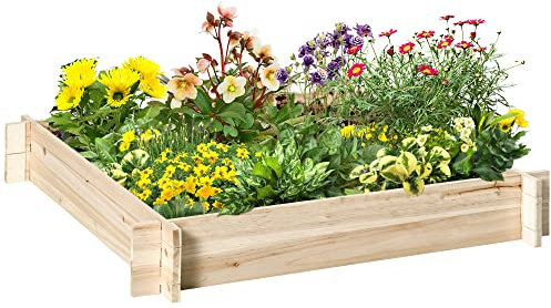 Outsunny Letto per Orto in Legno di Abete, Fioriera da Esterno, Montaggio Senza Viti per Giardino, Orto, Piante, 100x100x16cm