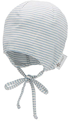 Sterntaler GOTS Beanie Ringel - Babymütze aus Singlejersey (Bio) gestreift - anschmiegsame Unisex Beanie Mütze zum Binden - Baby und Kinder Übergangsmütze, graublau, Größe 45