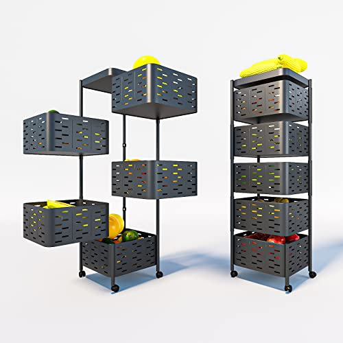 ASDFGHJKL Support à Légumes Rotatives, Carré Support De Stockage De Fruits Rotatif Étagère De Rangement De Cuisine Multicouche Pour Le Rangement De La Salle De Bain Du Salon De La Cuisine (5F noir)