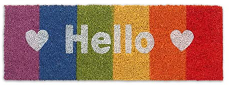 Relaxdays Hello Rainbow Doormat Coir Rubber, 75x25 cm, Door Mat Inside & Outside, Non-Slip, Multicoloured, Coco