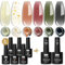 YTD Likomey Nude Gel Polish Kit,Translucent Neutral 6 Colors with Base and Top Coat Set,Milky White Gold Foil Pink Green Black Jelly Sheer Manicure UV Nail Varnish,8 Pcs 7.5 ml